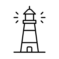 Lighthouse icon with beams of light in black and white outline