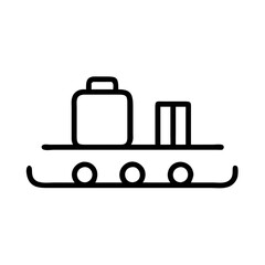 Obraz premium Luggage and suitcases on conveyor belt icon in outline style