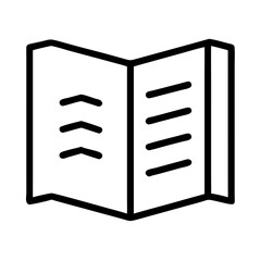 Folded brochure icon in black and white outline