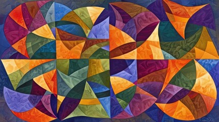 Abstract Geometric Artwork with Vibrant Colors and Wood Grain Texture