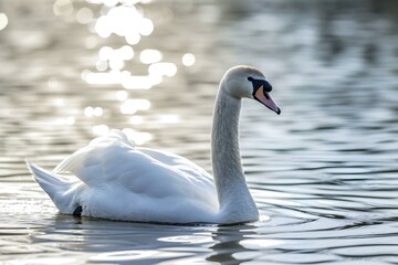 Fototapeta premium Elegant white swan gliding on a reflective lake