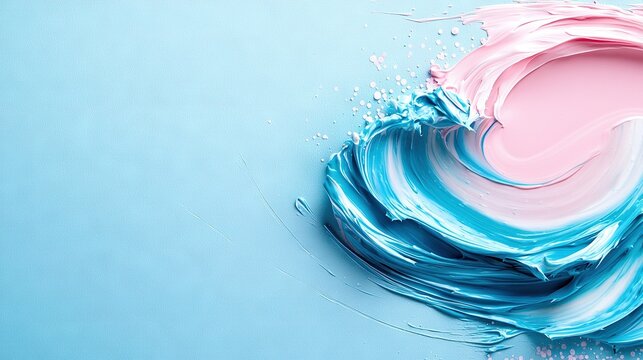   A detailed view of vibrant blue-pink spirals against a dark blue backdrop with a centric pink dot