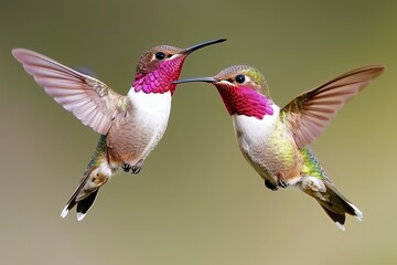 Fototapeta premium Captivating Hummingbirds Engage in Aerial Dance During a Sunny Afternoon in Nature