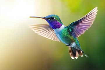 Fototapeta premium A Vibrant Hummingbird Hovering Gracefully Near Blooming Flowers During Sunny Daylight