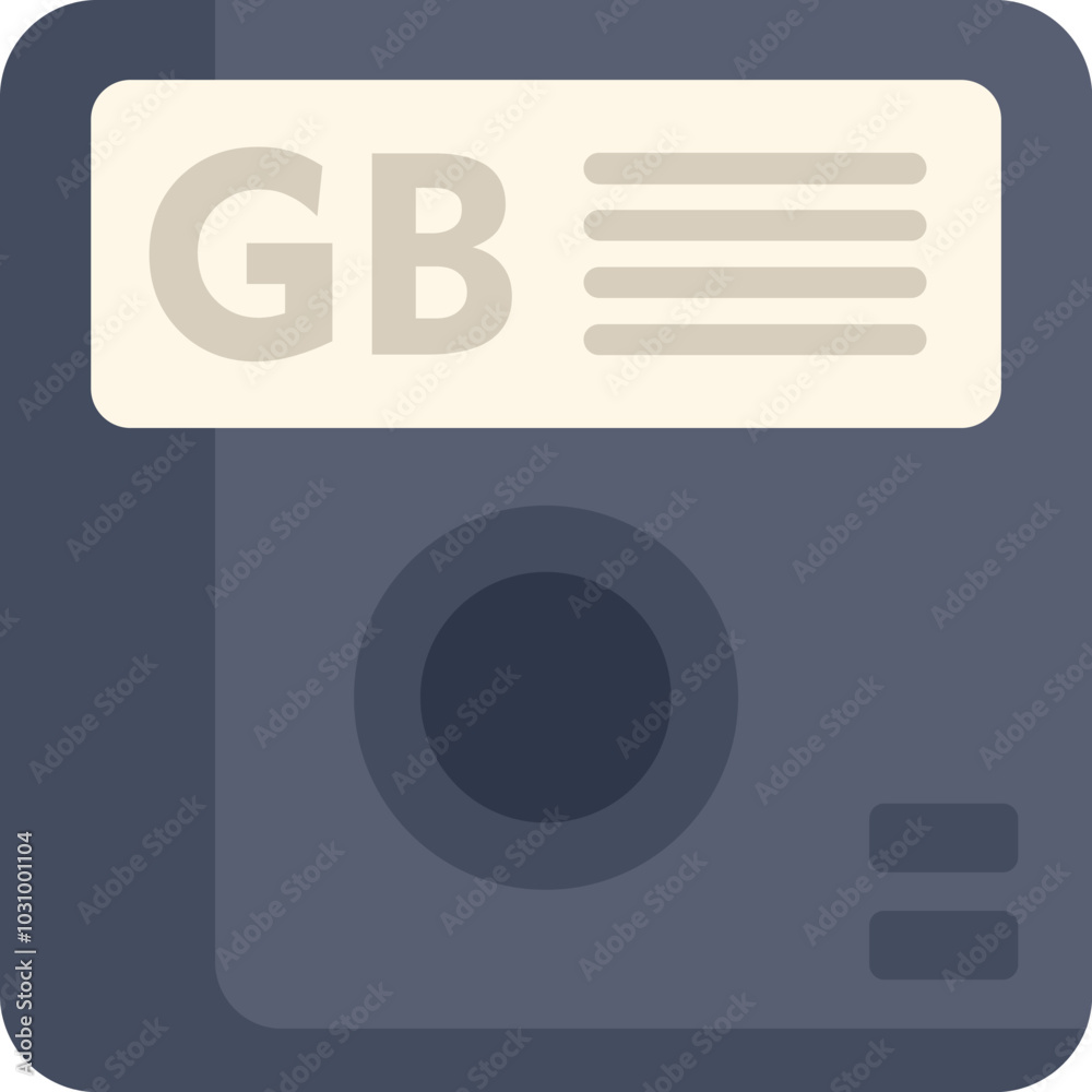 Poster save icon showing floppy disk representing gb or gigabyte, data storage unit symbol