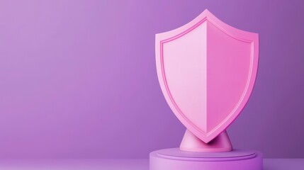 A pink shield on a pink podium against a pink background.