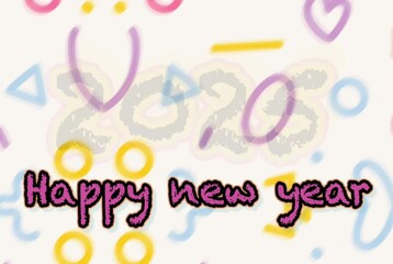 Happy New year 2025 greeting animation. Cute colour text with outlines. Greeting card. Happy new year. 2025