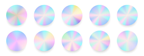 Hologram stickers realistic set, Vector holographic badge collection