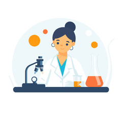 Minimalistic illustration of a scientist working in a laboratory setting