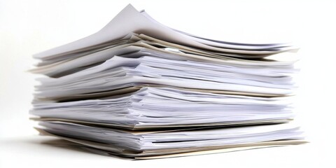 Isolated stack of business documents on a white background for professional use.