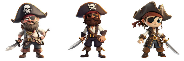 Fototapeta premium Set of A cartoon pirate character isolated on transparent background (2)