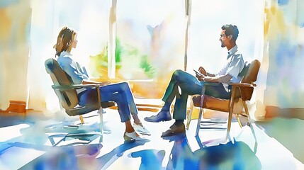 Mental Health Conversations Illustrated in Soft Watercolors