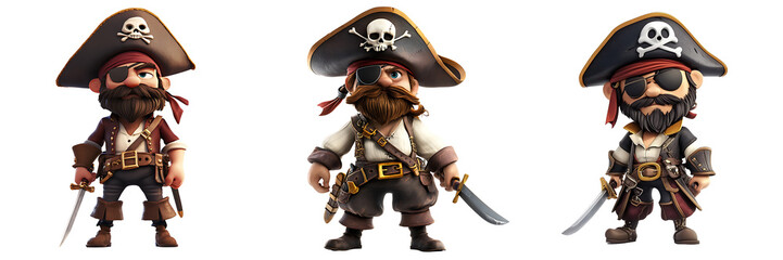 Set of A cartoon pirate character isolated on transparent background  (3)