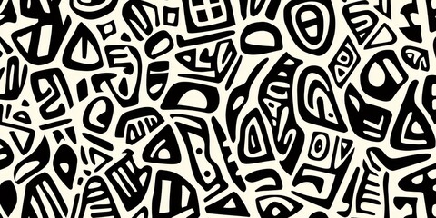 Obraz premium Abstract tribal print featuring intricate black and white digital ink drawings.