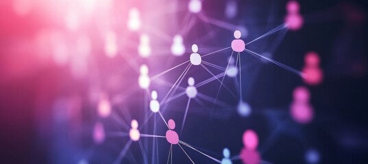 Visual network of human figures in shadows against a striking purple environment.