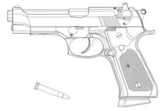 black and white handgun with bullet clip art preview