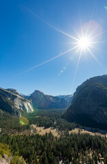 Sunny high angle view of the landscape at Yosemite National Park