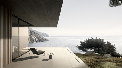Modern Deck Overlooking Ocean with Chair and Side Table