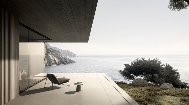 Modern Deck Overlooking Ocean with Chair and Side Table