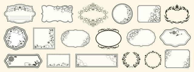 Vintage typographic decorative ornament design elements set vector illustration. luxury Labels and badges, fancy elegant calligraphy swirls, retro borders and frames..eps