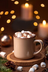 Cocoa with marshmallows in a Christmas cup. Cocoa with marshmallows in a Christmas cup. Hot chocolate with marshmallows