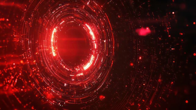 A glowing red ring with light trails and particles against a dark background.