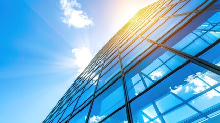 Obraz premium A Glass Facade Reflecting Blue Skies and White Clouds