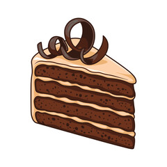 Hand-drawn sketch of a layered chocolate cake with icing and shavings.