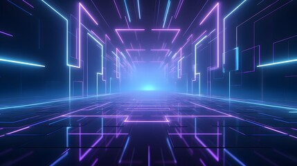 Obraz premium 3d rendering of blue and purple abstract geometric background. Scene for advertising, technology, showcase, banner, game, sport, cosmetic, business, metaverse. Sci-Fi Illustration. Product display