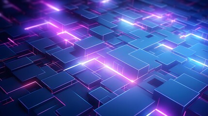 Obraz premium 3d rendering of blue and purple abstract geometric background. Scene for advertising, technology, showcase, banner, game, sport, cosmetic, business, metaverse. Sci-Fi Illustration. Product display