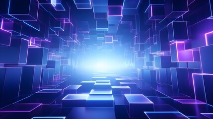 Obraz premium 3d rendering of blue and purple abstract geometric background. Scene for advertising, technology, showcase, banner, game, sport, cosmetic, business, metaverse. Sci-Fi Illustration. Product display