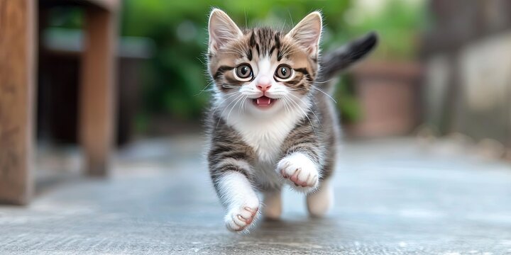 happy kitten jogging