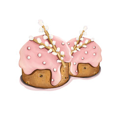 Two Easter Cakes with Pink Frosting – Charming Illustration of Festively Decorated Treats, Perfect for Spring Celebrations and Holiday Desserts