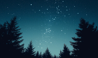 Starry Night Sky with Constellations Over Pine Tree Silhouette for Nature Photography and Beautiful Outdoor Stargazing Concept