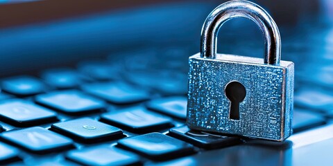 digital lock on laptop, cybersecurity concept 