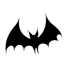 Halloween bat silhouette illustration. Graphic monochrome drawing. Hand drawn outline sketch, engraved illustration. For Halloween party invitation, poster, banner, print, sticker.