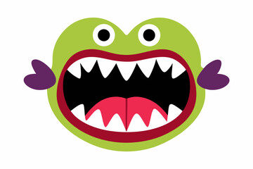 Cute monster mouths vector set. Monster expression funny, tongue and monster mouths with teeth illustration.with white background