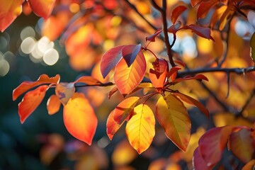 Vibrant autumn leaves in golden sunlight
