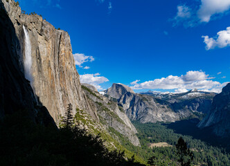 Sunny view of the beautiful half dome at Yosemite National Park
