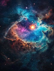 Colorful space galaxy nebula wallpaper, stary night cosmos and supernova background