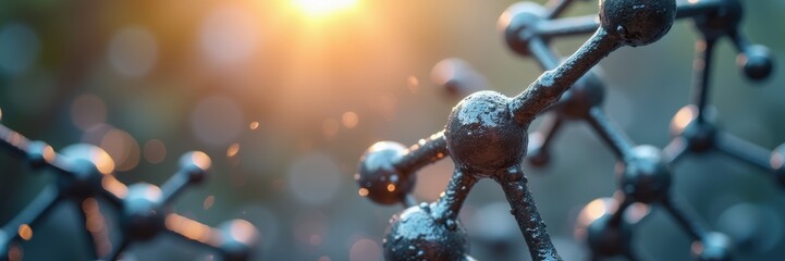 A close-up view of molecular structures highlighted by soft lighting, representing the beauty of science, chemistry, and innovation in research and development.