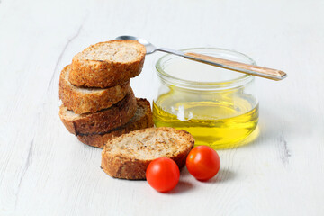Slices of whole wheat toast with olive oil