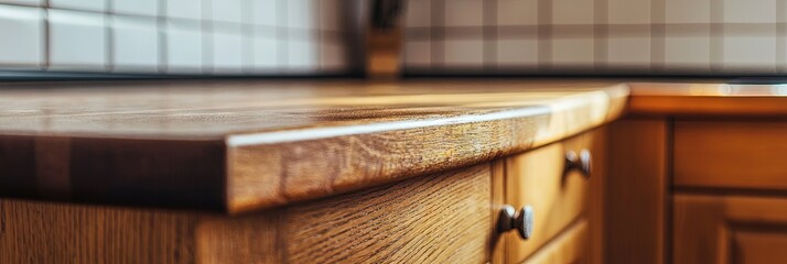 kitchen counter, empty, oak cabinets 