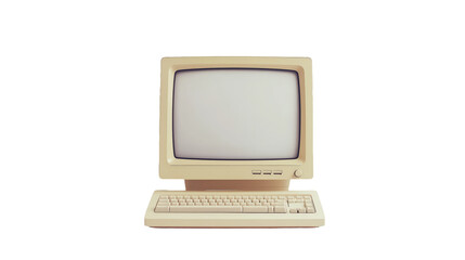 Retro Computer Monitor and Keyboard PNG – Isolated Vintage Tech Setup on Transparent Background...