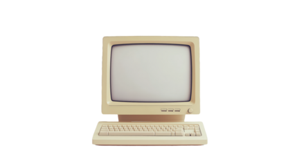 Retro Computer Monitor and Keyboard PNG – Isolated Vintage Tech Setup on Transparent Background for 80s and 90s Design Projects