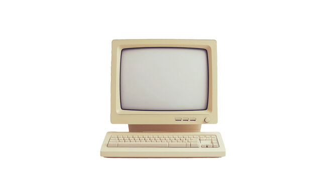 Retro Computer Monitor and Keyboard PNG – Isolated Vintage Tech Setup on Transparent Background for 80s and 90s Design Projects