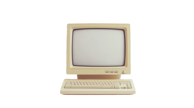 Vintage Computer Monitor and Keyboard for Retro Technology Concepts isolated on transparent background	
