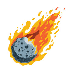 Meteor with trail of fire. Cartoon flat illustration of a comet with a tail © Nass Studio