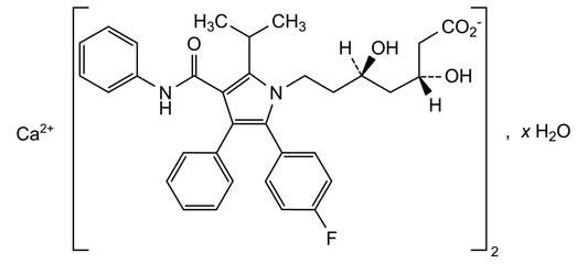 Chemical structure of atorvastatin calcium, drug substance
