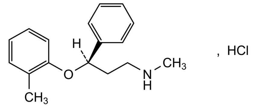 Chemical structure of atomoxetine hydrochloride, drug substance